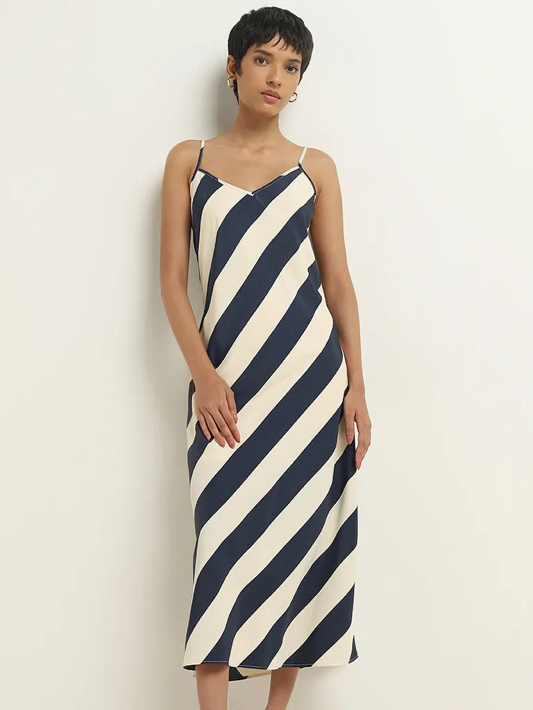 Wardrobe Navy Striped Design Slip Dress