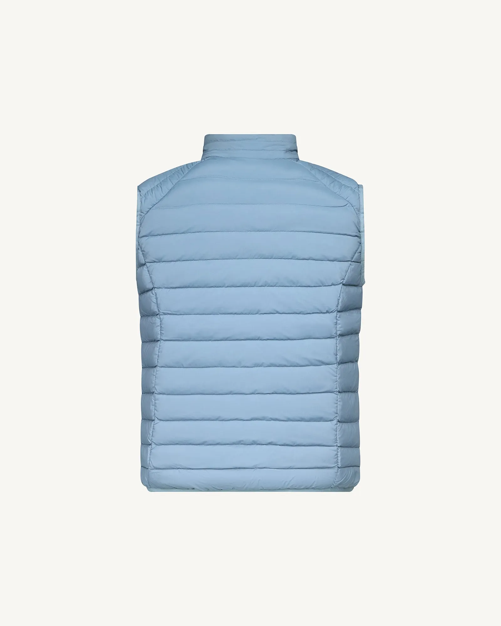 Washed blue Arafo stretch sleeveless puffer jacket