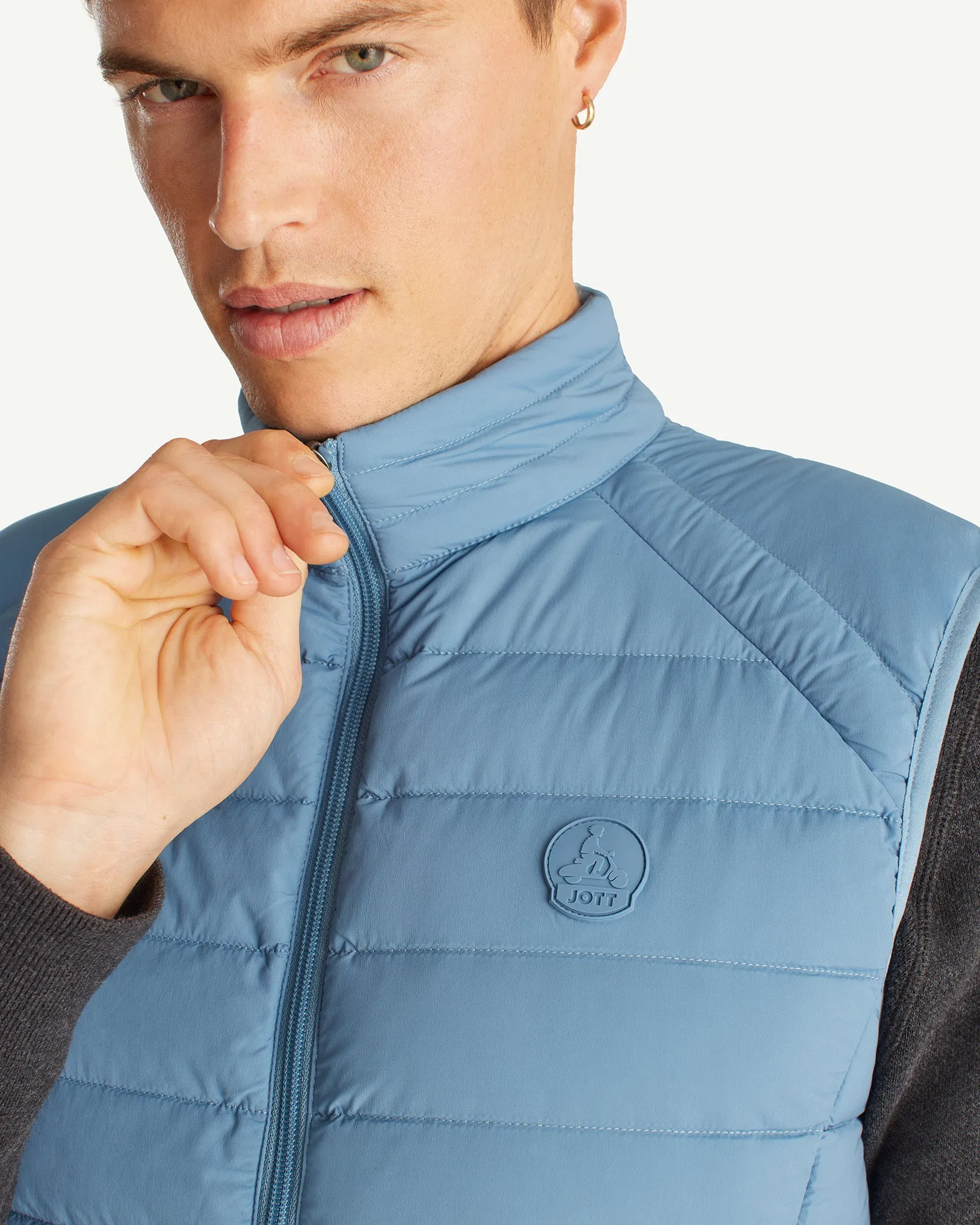 Washed blue Arafo stretch sleeveless puffer jacket