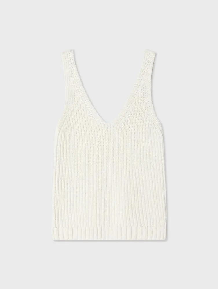 White   Warren - Cotton Linen Ribbed Tank Top in White