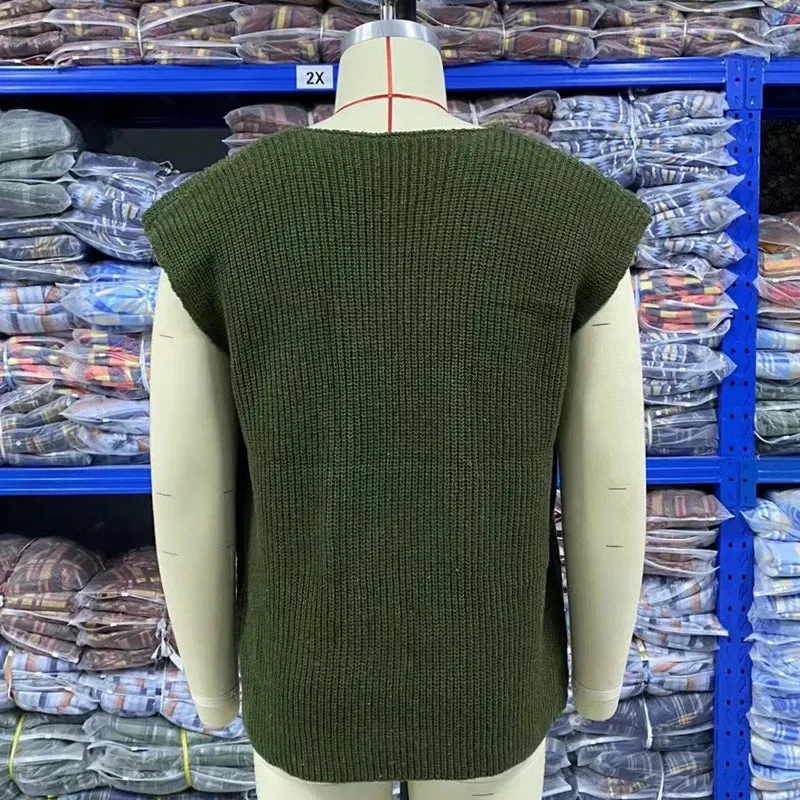 Wiaofellas  - Spring Autumn Men Knitted Vest  V-Neck Sleeveless Sweater  Vintage Oversize Loose Knit Tank Tops   Leisure Waistcoat Streetwear