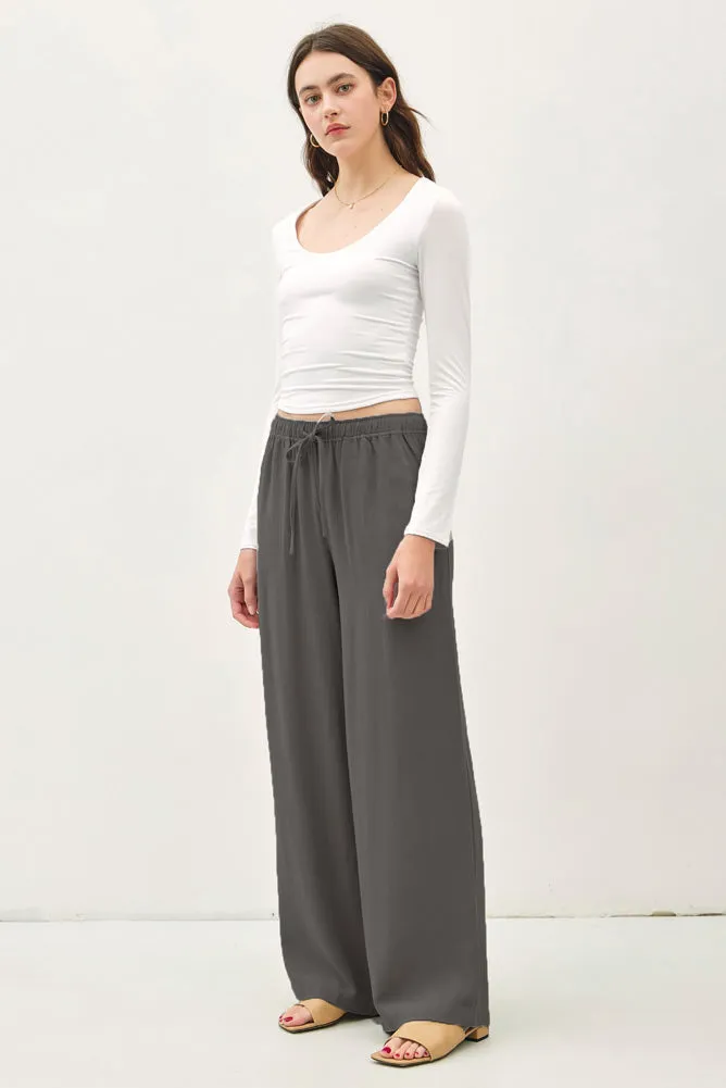 Wide Leg Linen Pants in Charcoal by be cool