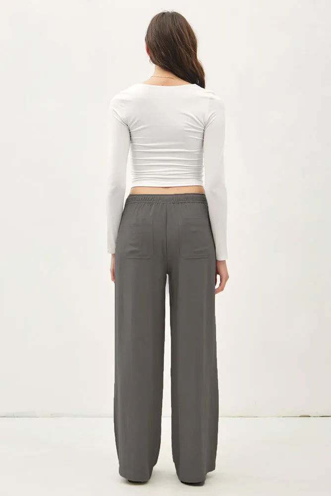 Wide Leg Linen Pants in Charcoal by be cool