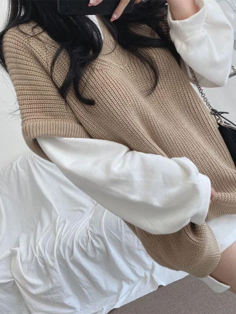 Wjczt Autumn Winter Sweater Vest Women Korean Fashion Preppy Style Knitted Sweater Female Oversized Casual Loose Sleeveless Pullovers