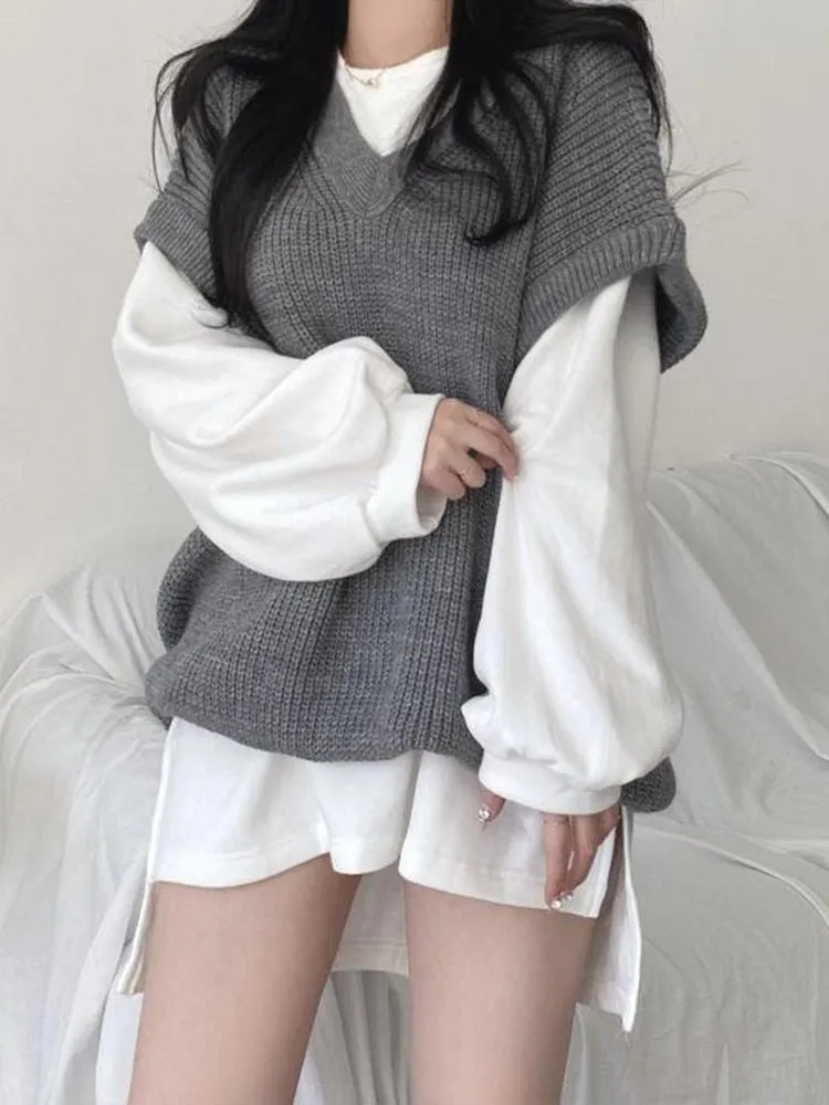 Wjczt Autumn Winter Sweater Vest Women Korean Fashion Preppy Style Knitted Sweater Female Oversized Casual Loose Sleeveless Pullovers