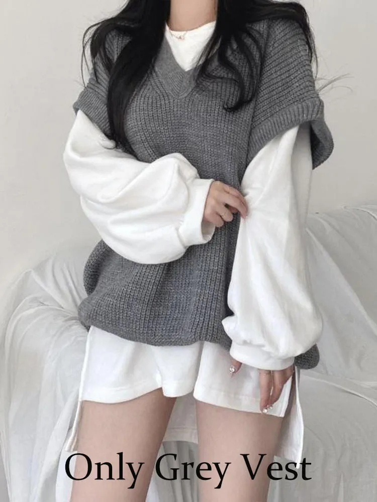 Wjczt Autumn Winter Sweater Vest Women Korean Fashion Preppy Style Knitted Sweater Female Oversized Casual Loose Sleeveless Pullovers