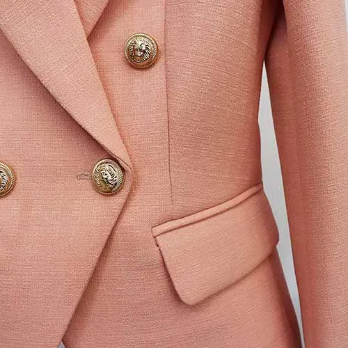 Women Coats Nude Pink Jacket Long Sleeves Blazer Breasted Coat