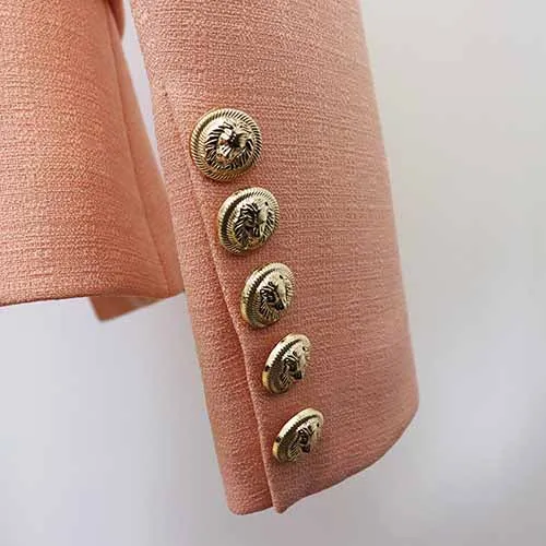 Women Coats Nude Pink Jacket Long Sleeves Blazer Breasted Coat