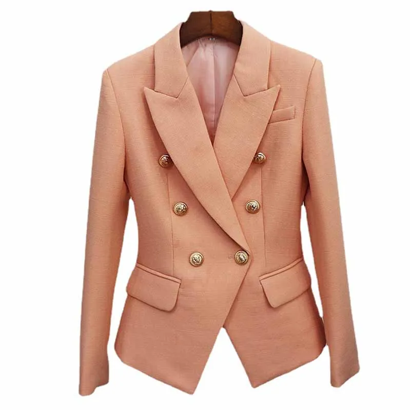 Women Coats Nude Pink Jacket Long Sleeves Blazer Breasted Coat