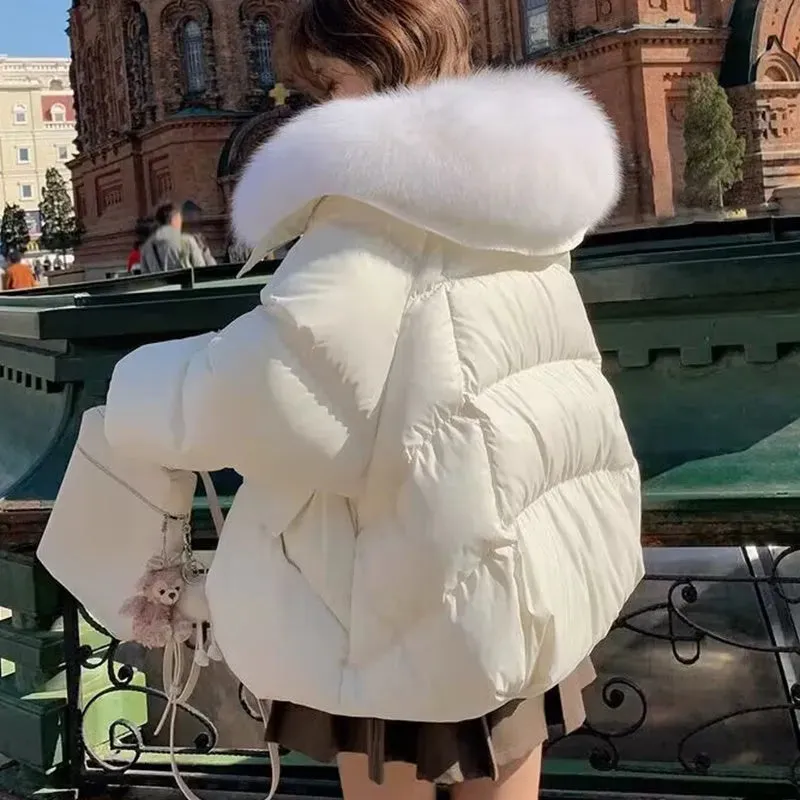 Women Cotton-padded Down Jacket Fur Collar Thick Puffer Winter Coat