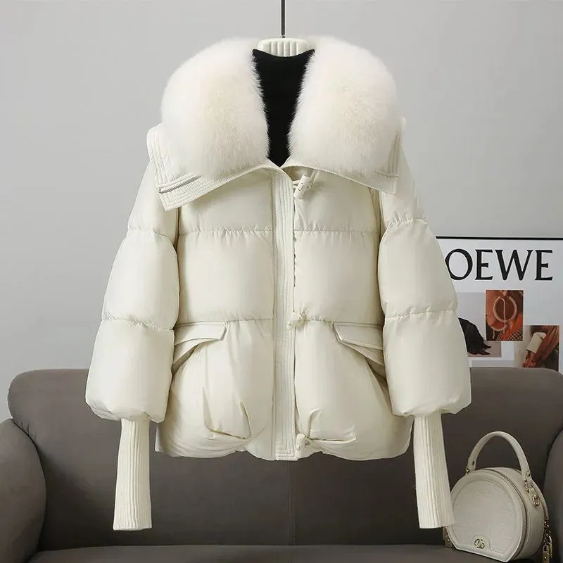 Women Cotton-padded Down Jacket Fur Collar Thick Puffer Winter Coat