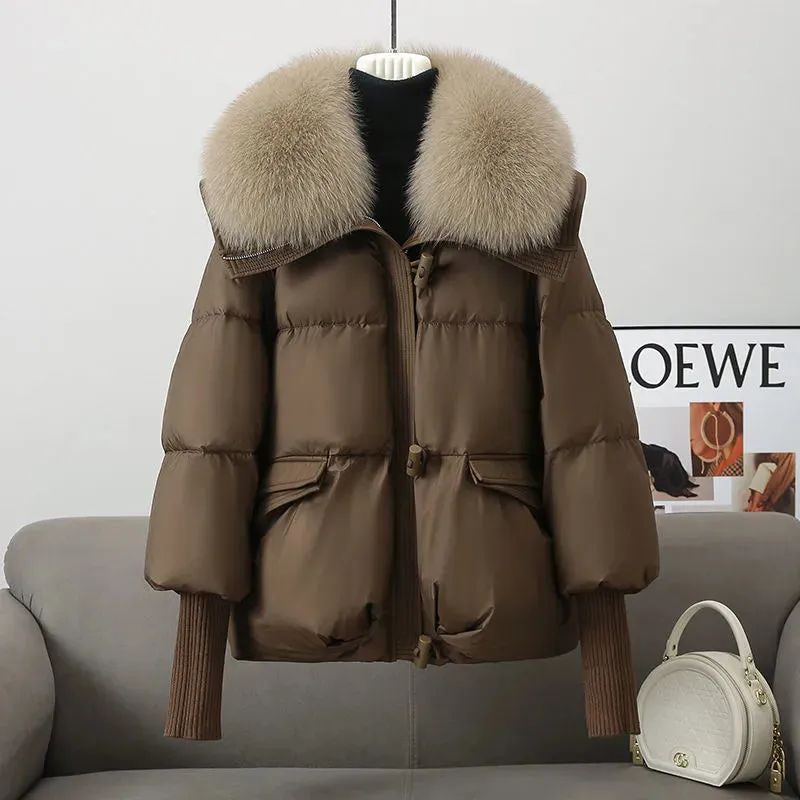 Women Cotton-padded Down Jacket Fur Collar Thick Puffer Winter Coat