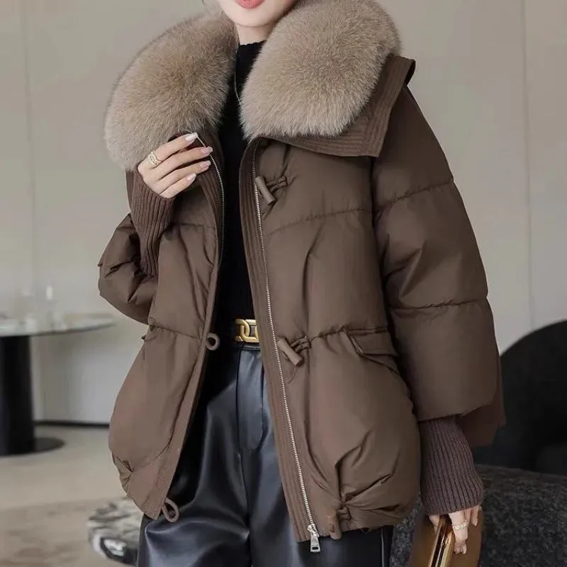 Women Cotton-padded Down Jacket Fur Collar Thick Puffer Winter Coat