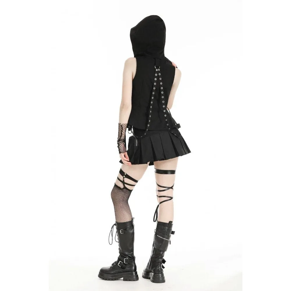 Women's Punk Buckle Strap Vest with Hood