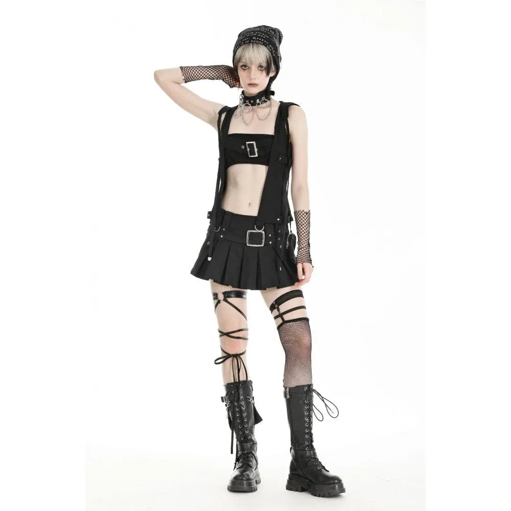 Women's Punk Buckle Strap Vest with Hood