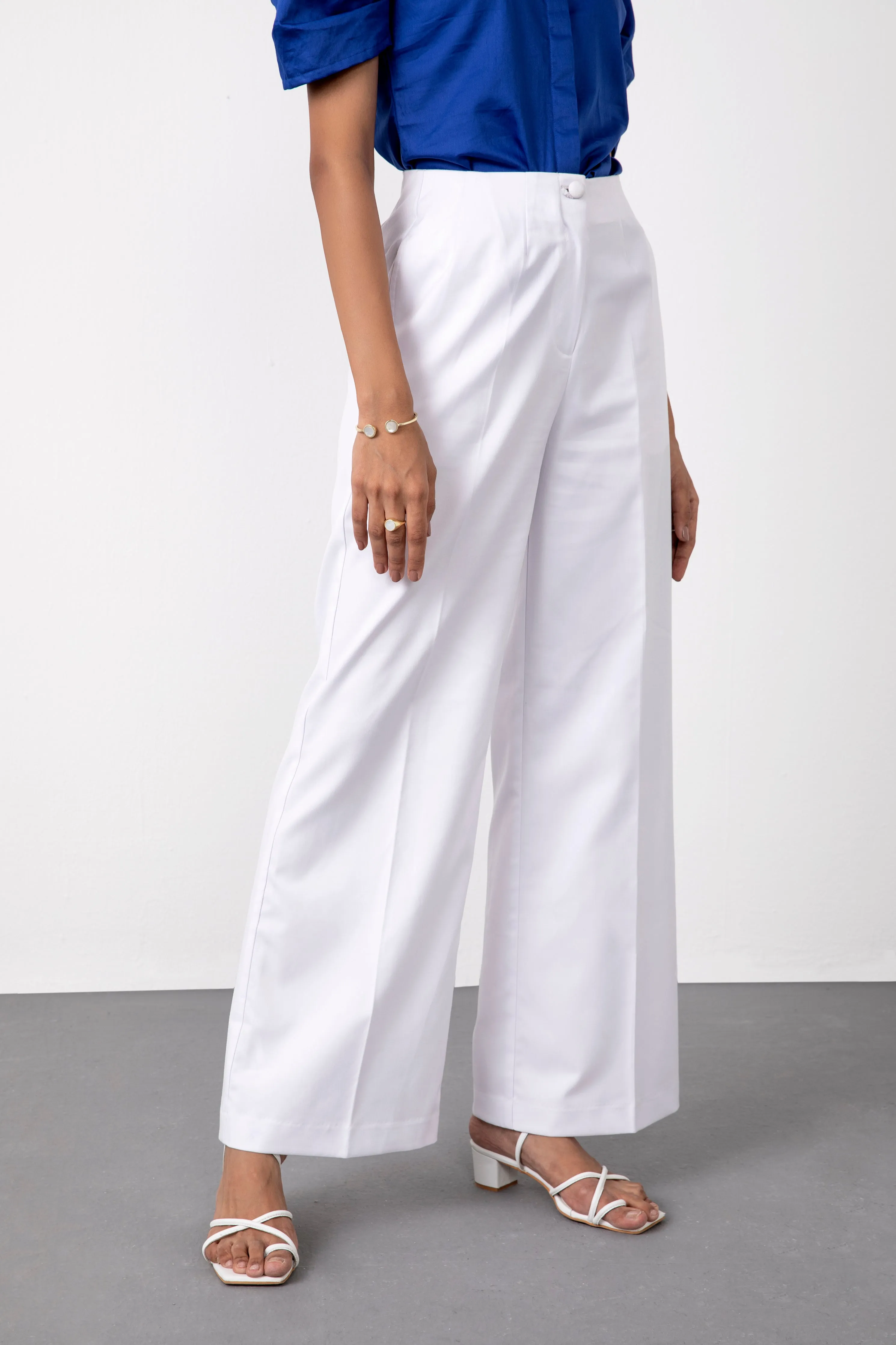 Women's White High Waisted Flared Trousers