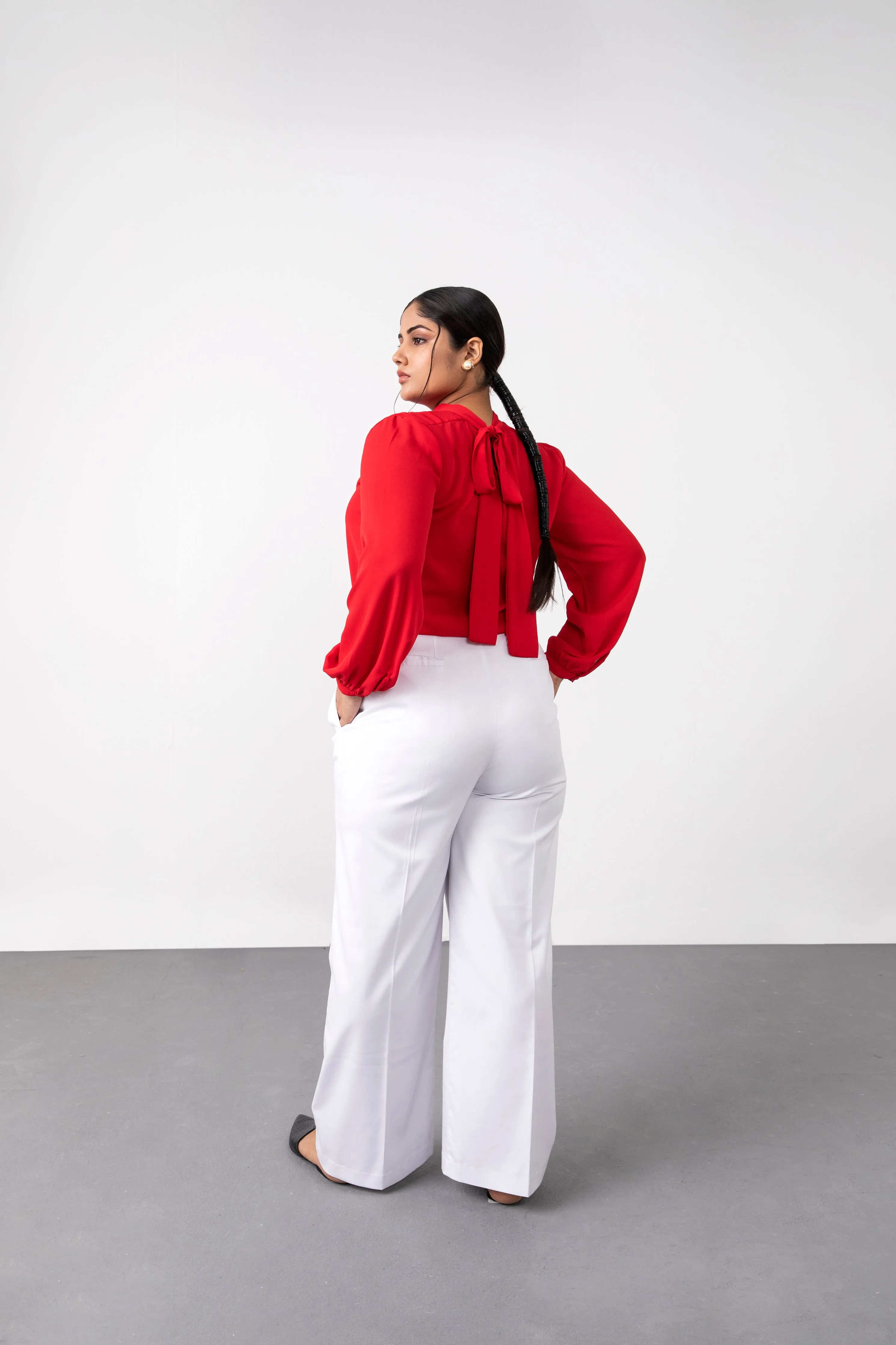 Women's White High Waisted Flared Trousers