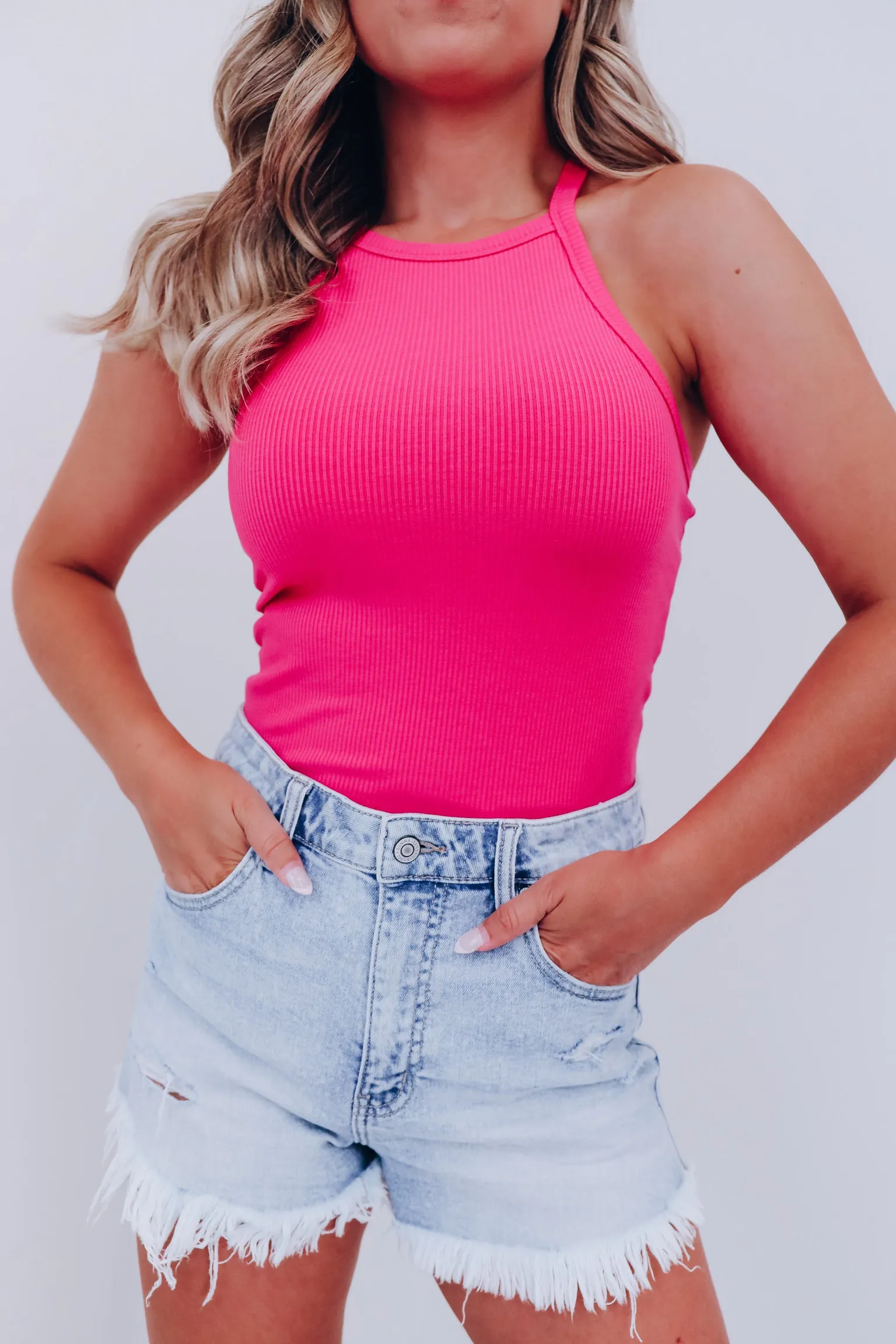 Y Back Cropped Tank Top - Pink