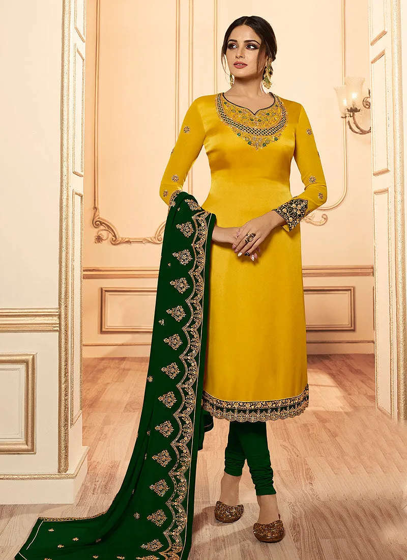 Yellow And Green Wedding Lehenga Suit